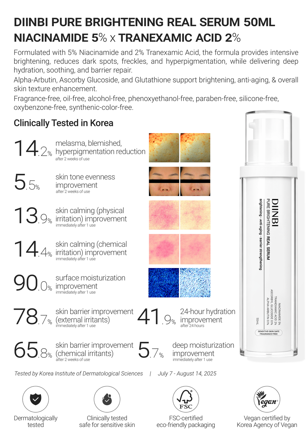 DIINBI Pure Brightening Real Serum — manufacturer brochure