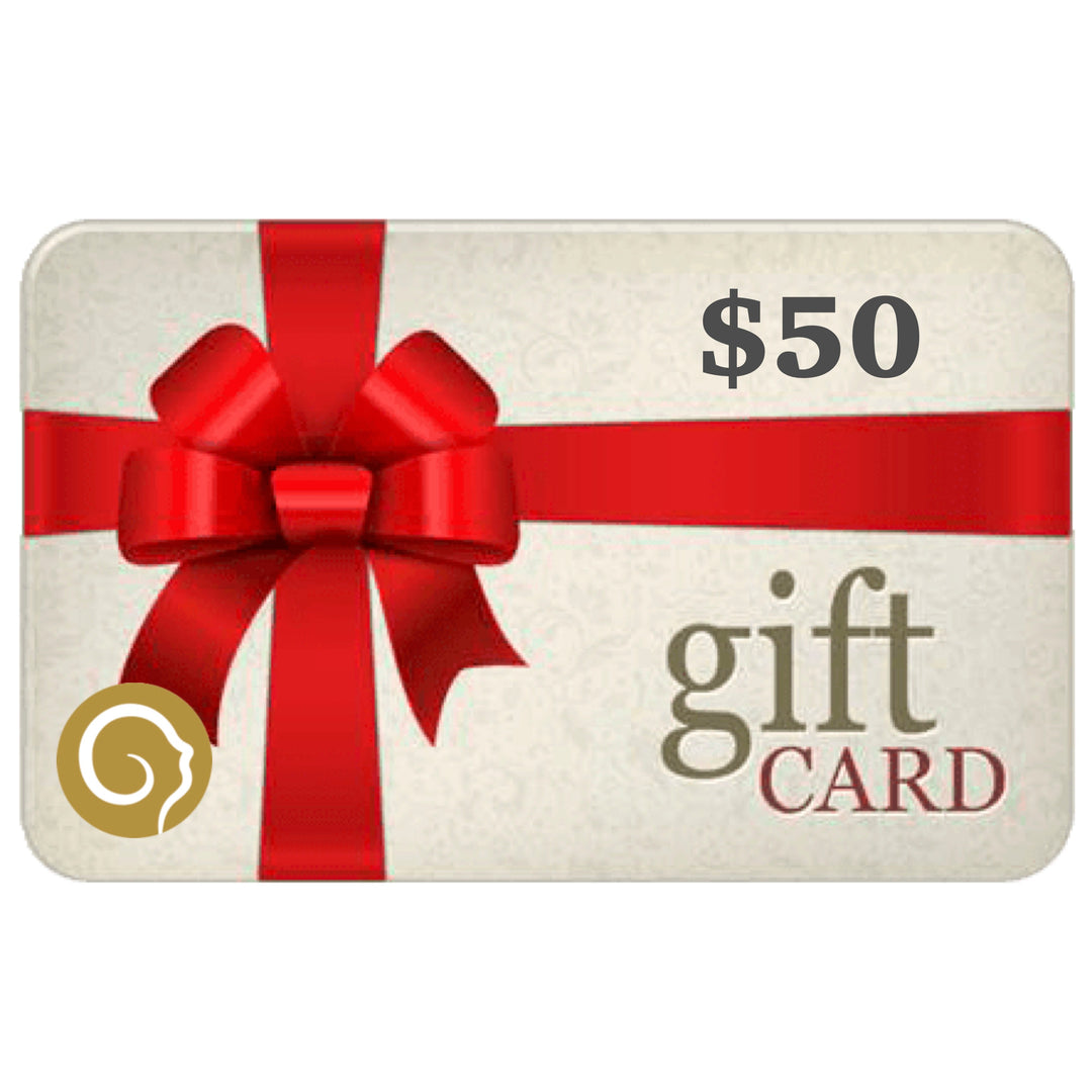 Gift Card with a large red bow for 50$